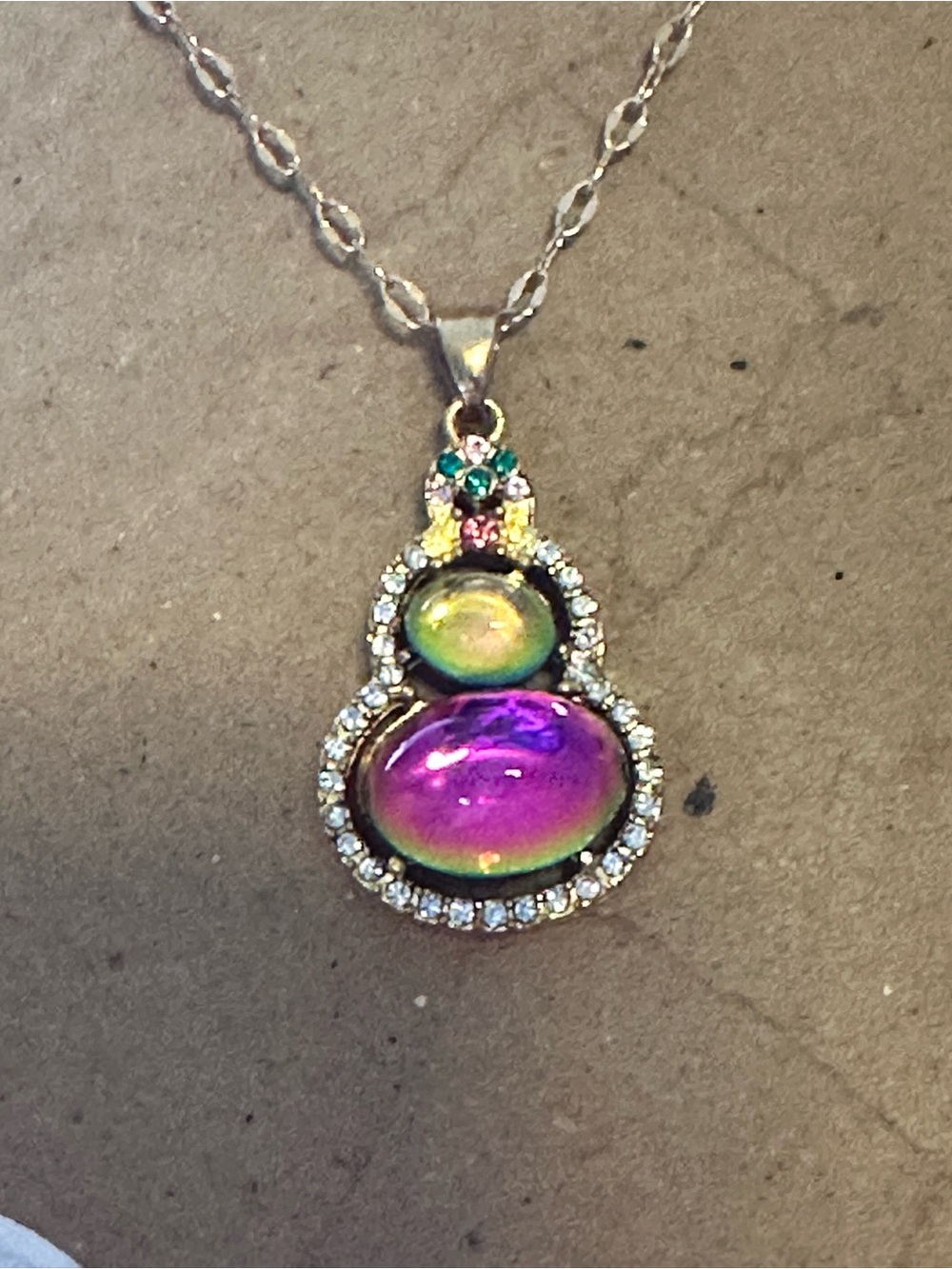 Unlisted Gold-Tone Iridescent Purple & Green Cabochon Pendant Necklace